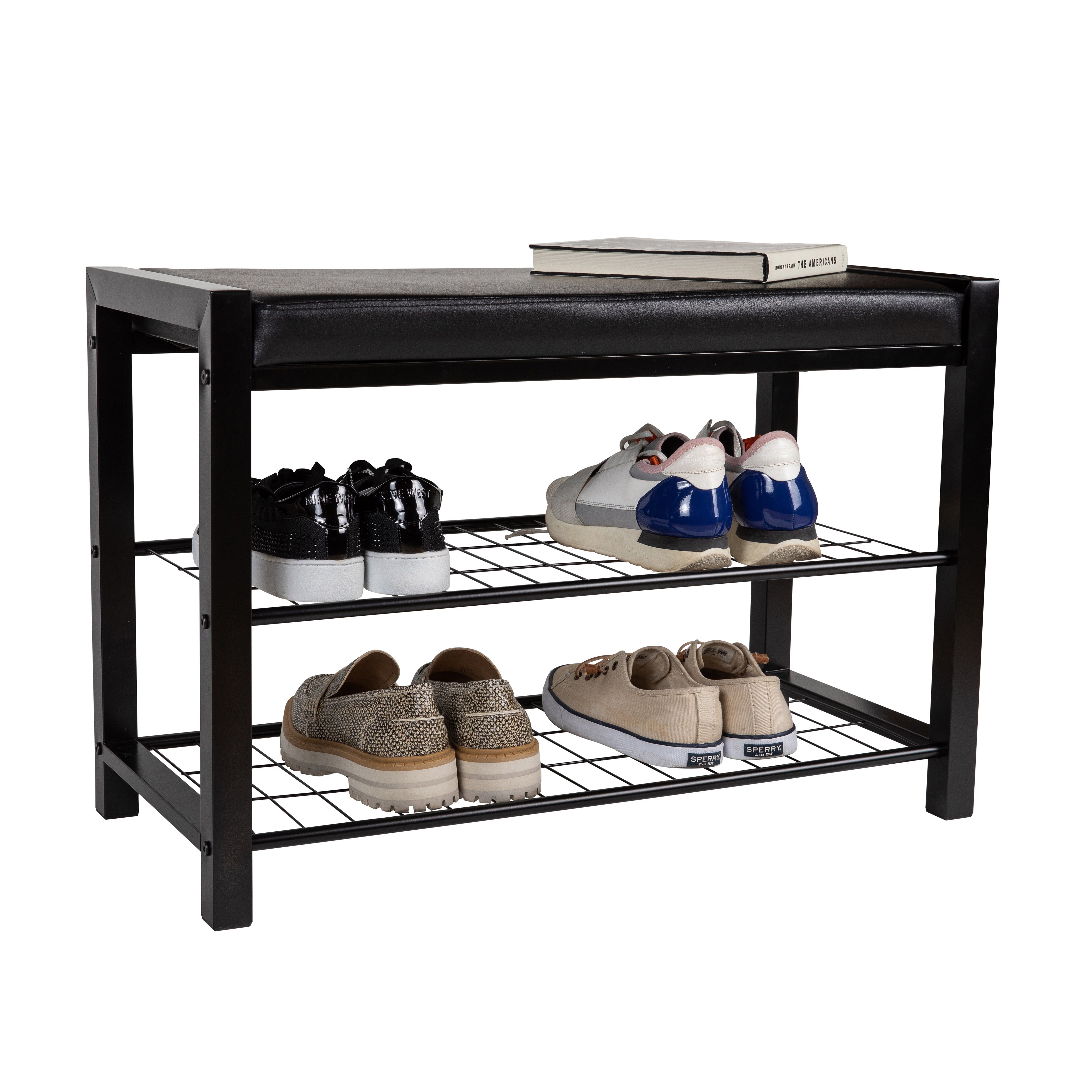 Metal Bench Leatherette and Frame Danya – Shoe with Storage Entryway Rack