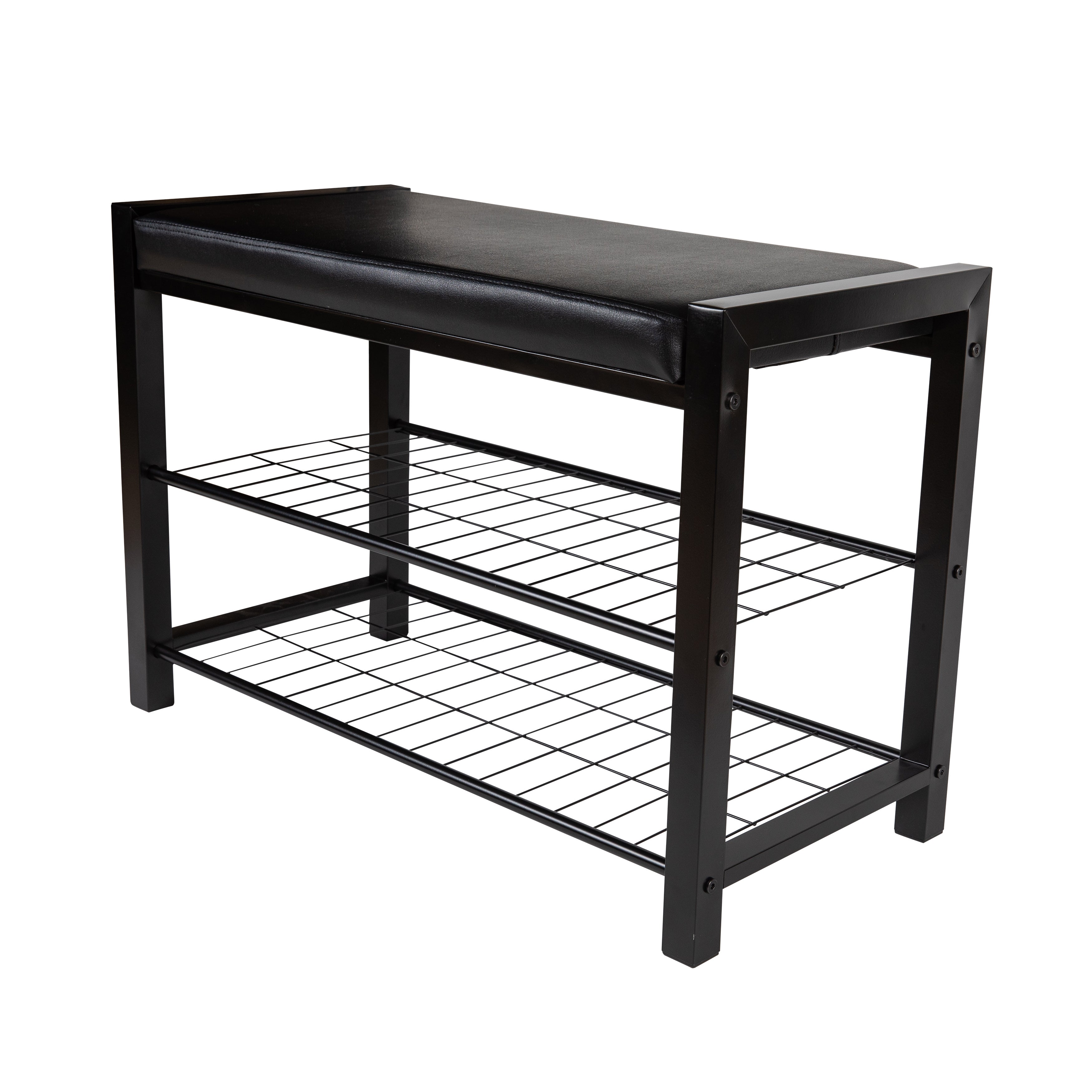 Metal Storage Entryway Leatherette and Bench Frame – with Danya Shoe Rack