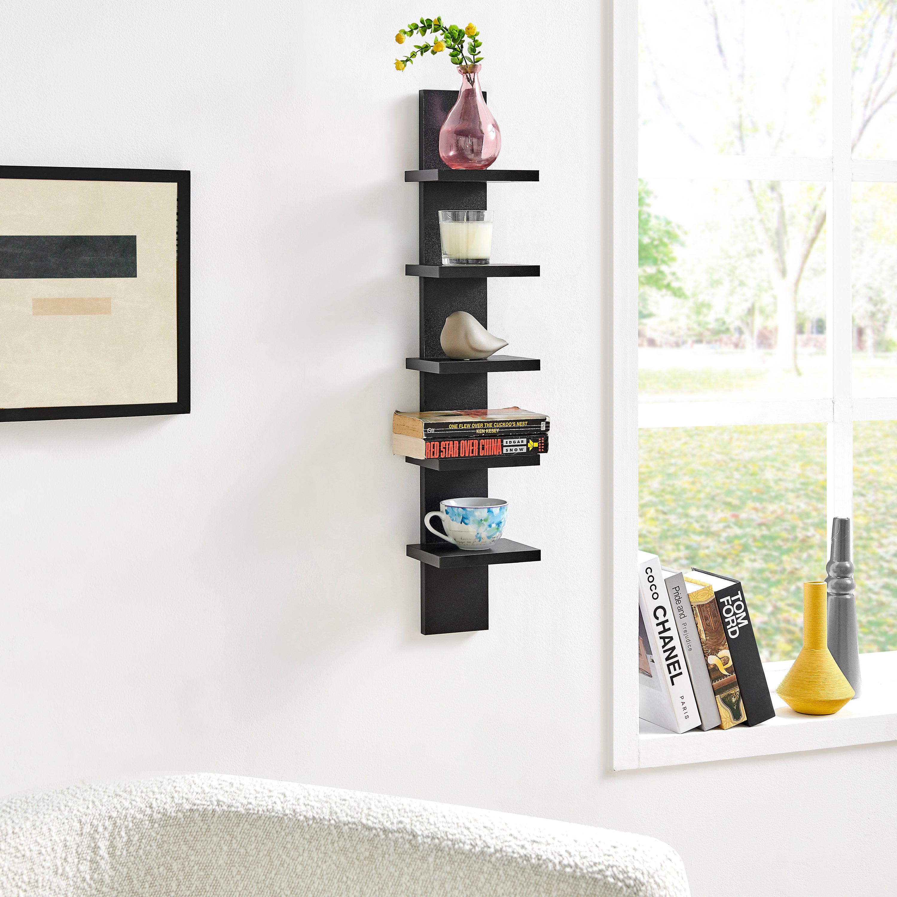 Modern 3-Tier Hanging Bracket Wall Shelves in Black Metal and White Bi –  Danya B.