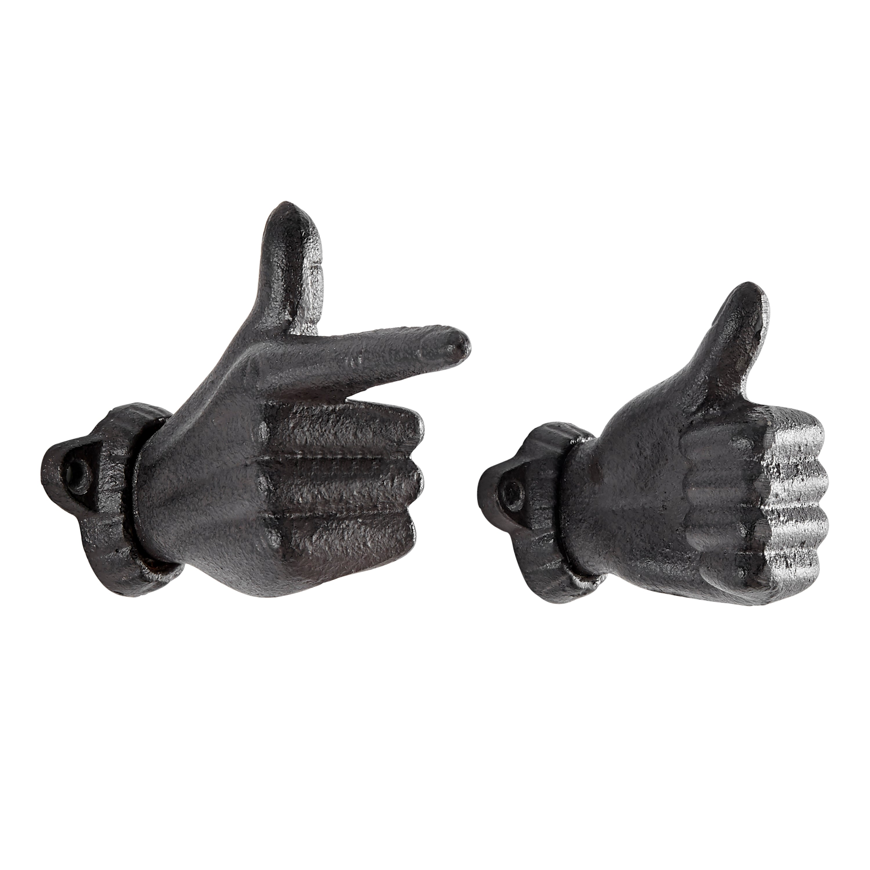 Danya B. Thumbs Up & Pointing Finger Dark Brown Cast Iron Wall Mount Hook Set (Set of 2)