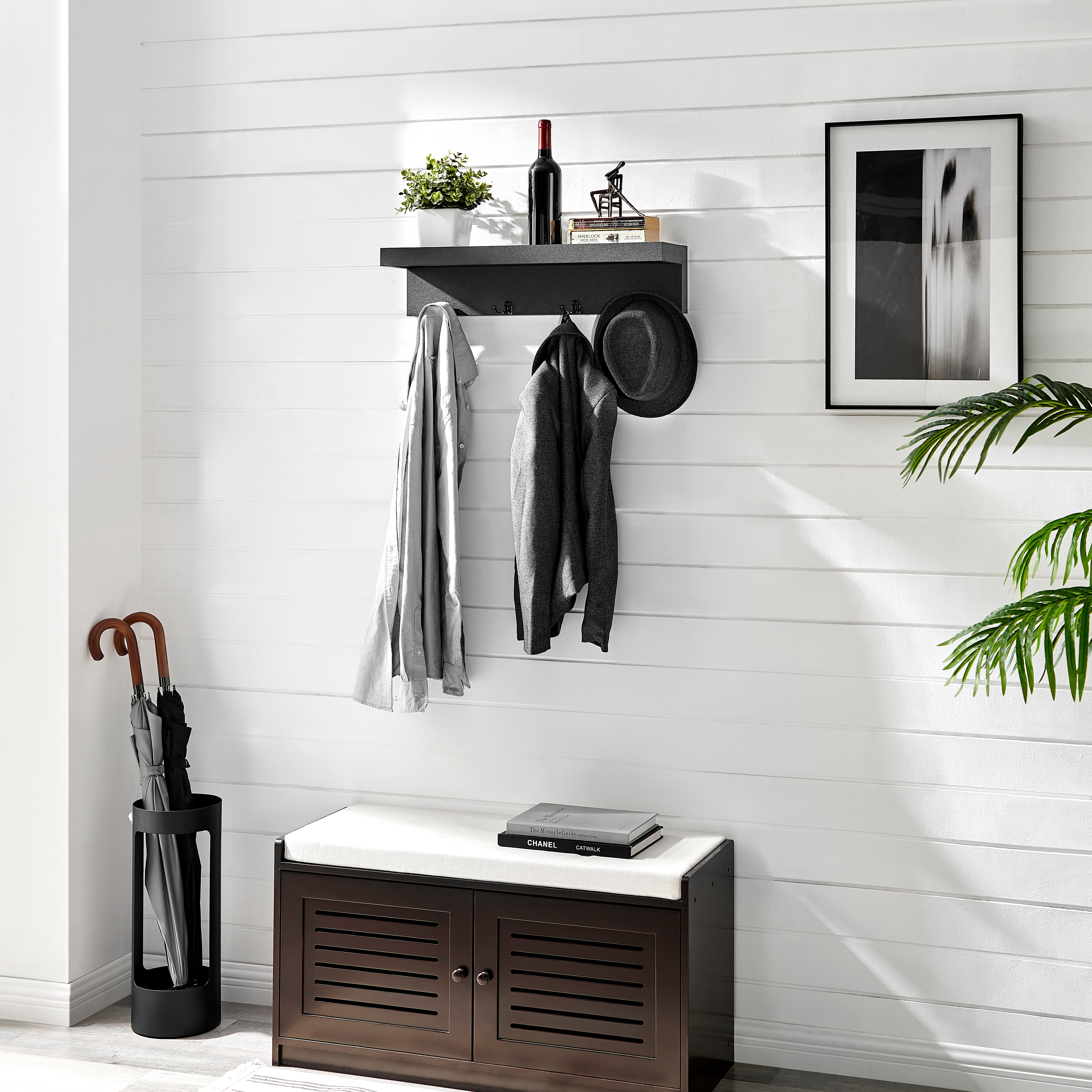 Wall Mounted Coat Rack with Decorative Ledge Shelf – Danya