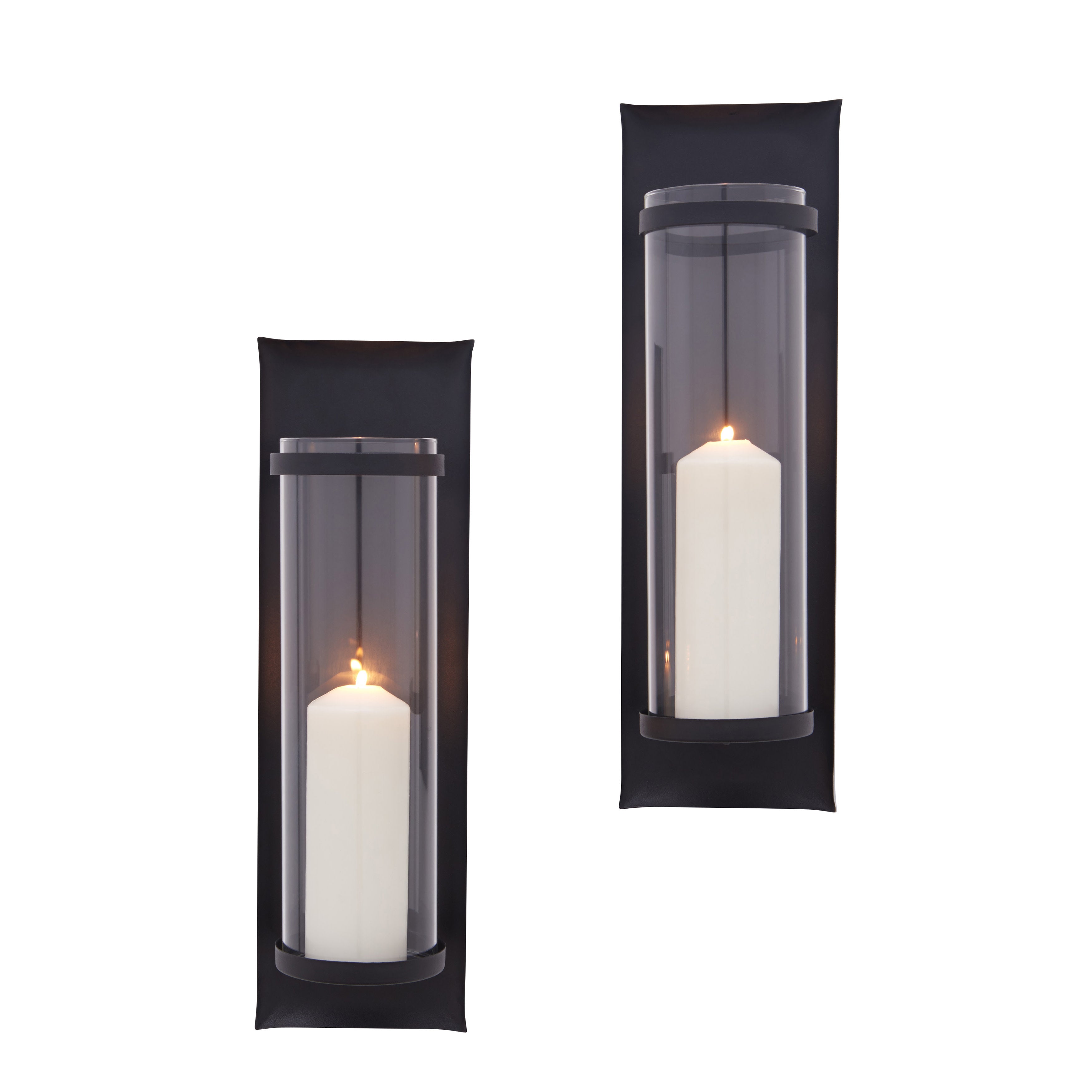Metal Pillar Candle Sconces with Glass Inserts A Wrought Iron Rectangl –  Danya B.