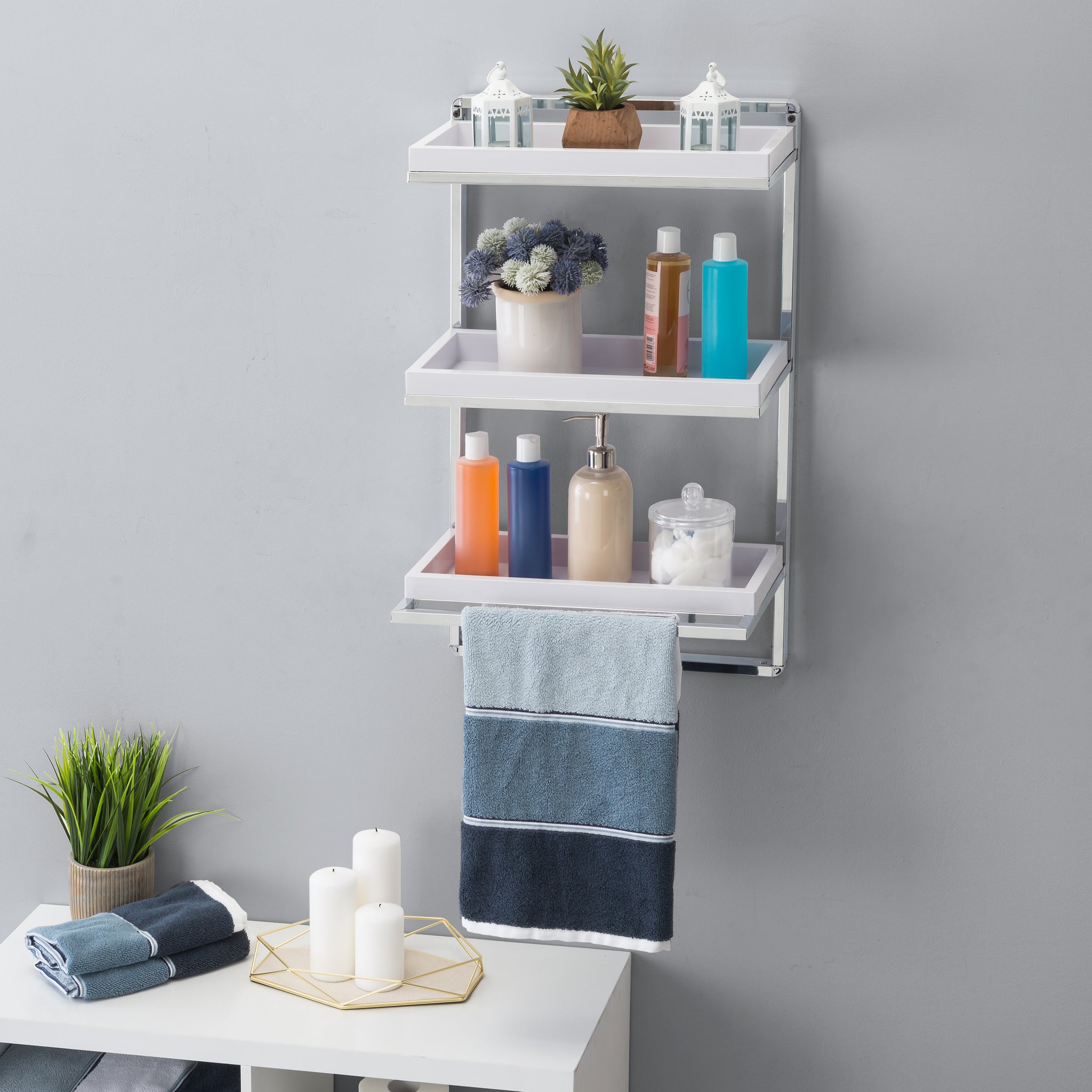 Chrome shelf with towel bar sale