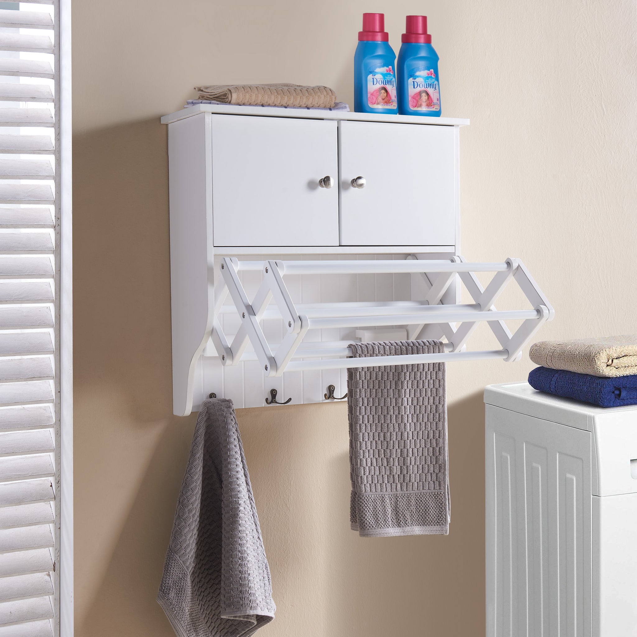 Accordion Expandable Collapsible Wall Mount Drying Rack with Cabinet Danya B