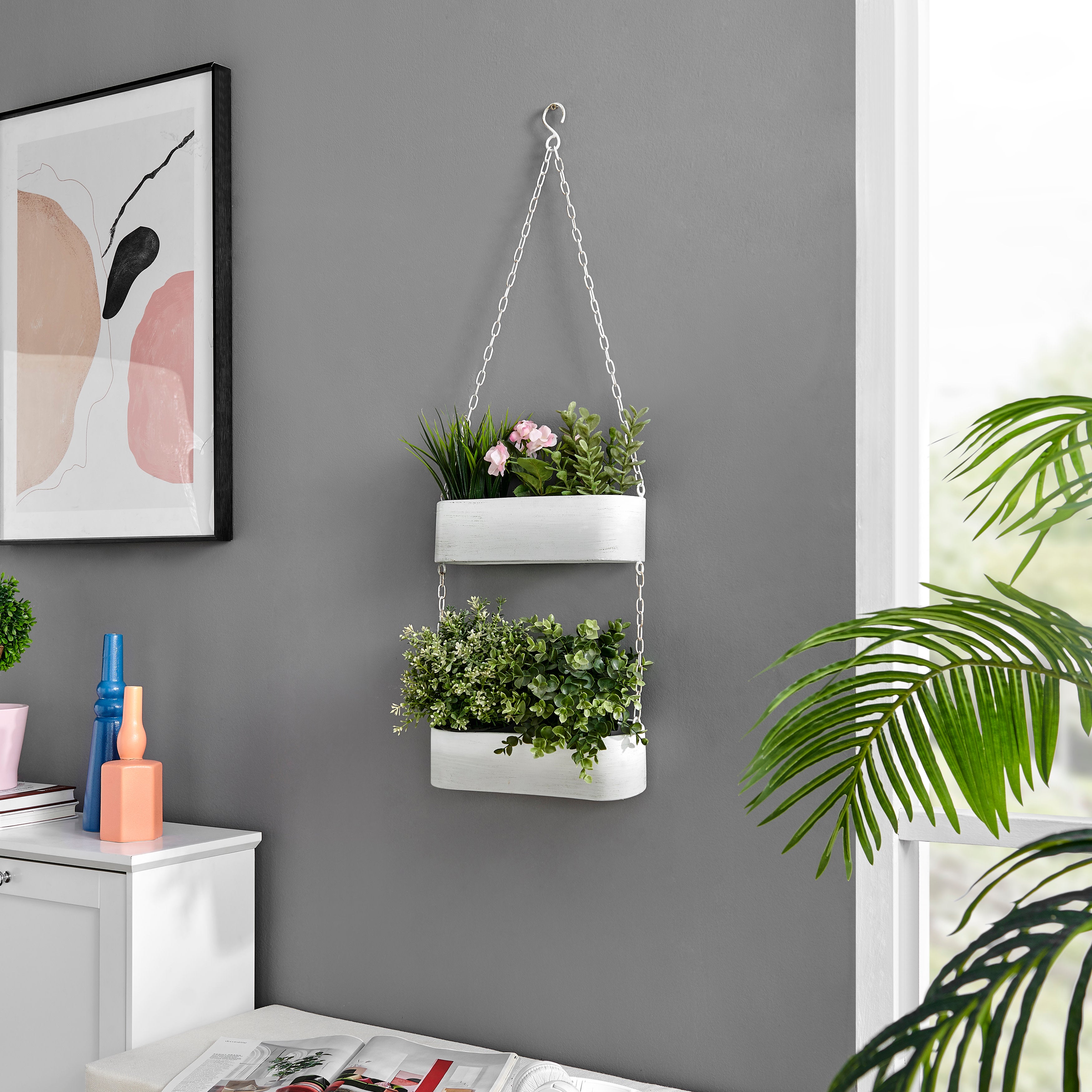 indoor wall hanging planter Danya B Two-Tier Hanging Metal Trough Wall Planter