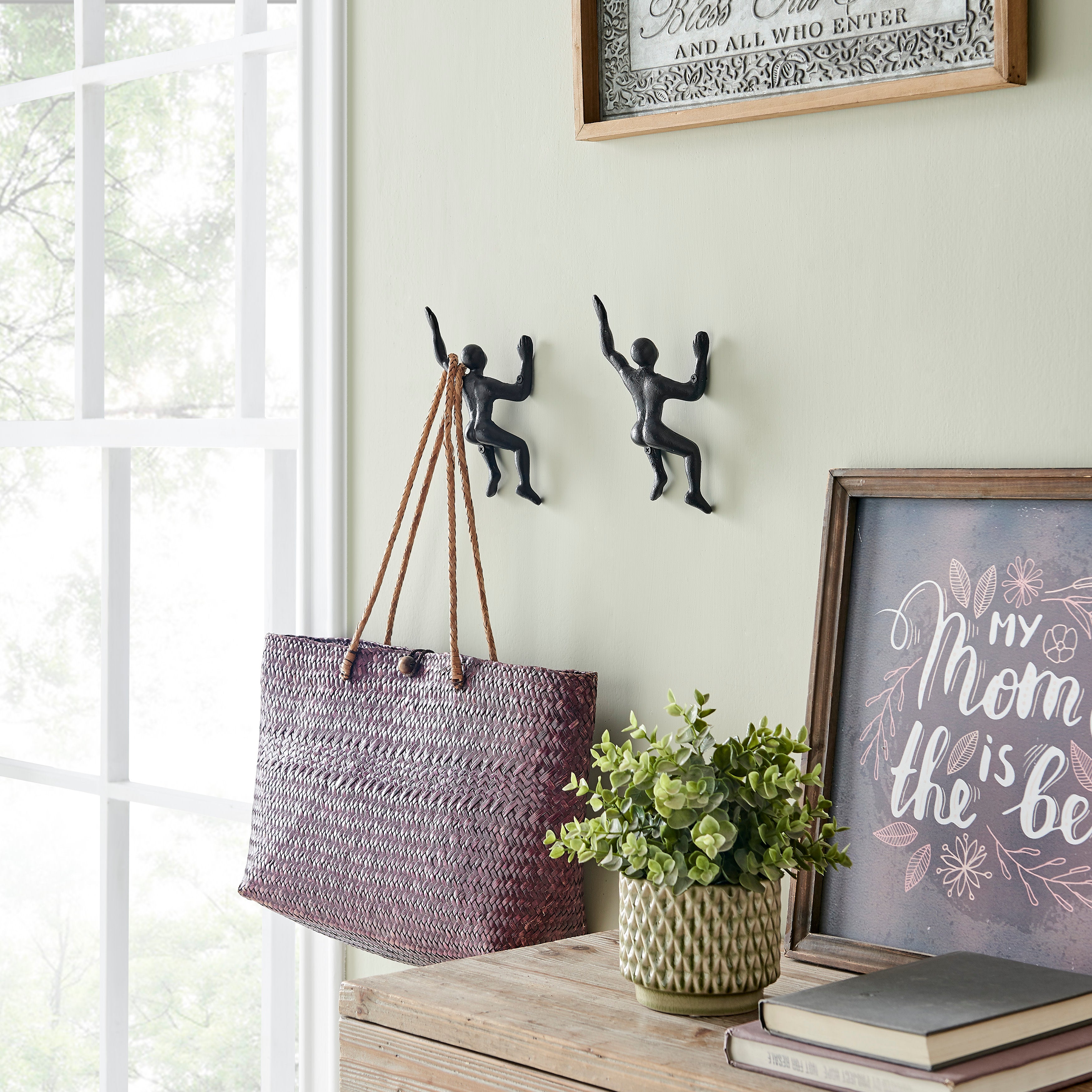 decrative weights hooks Danya B Wall Climber Cast Iron Decorative Black Wall Mount Hook (Set of 2)