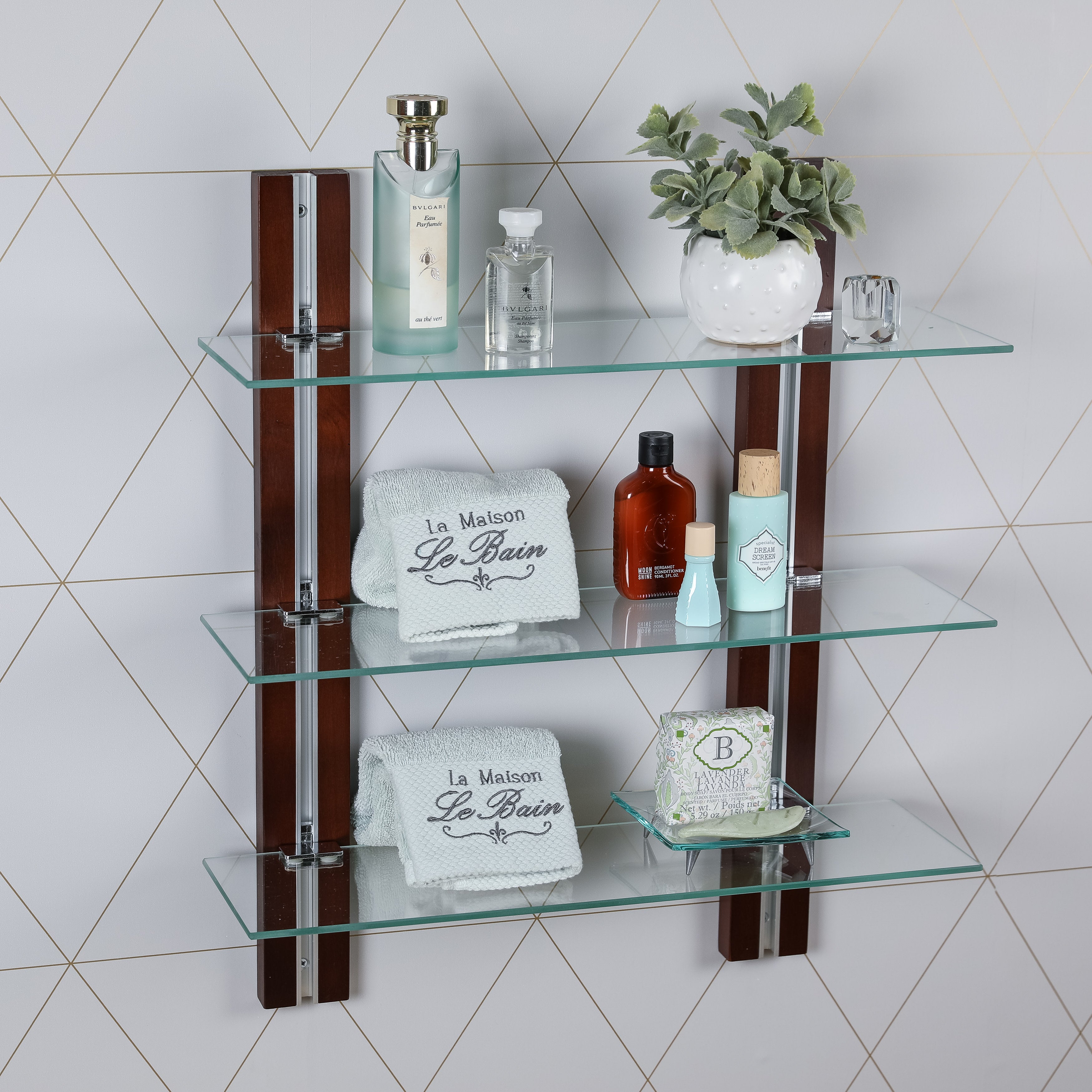 19.75 Floating Glass Bathroom Wall Shelf Chrome - Danya B.
