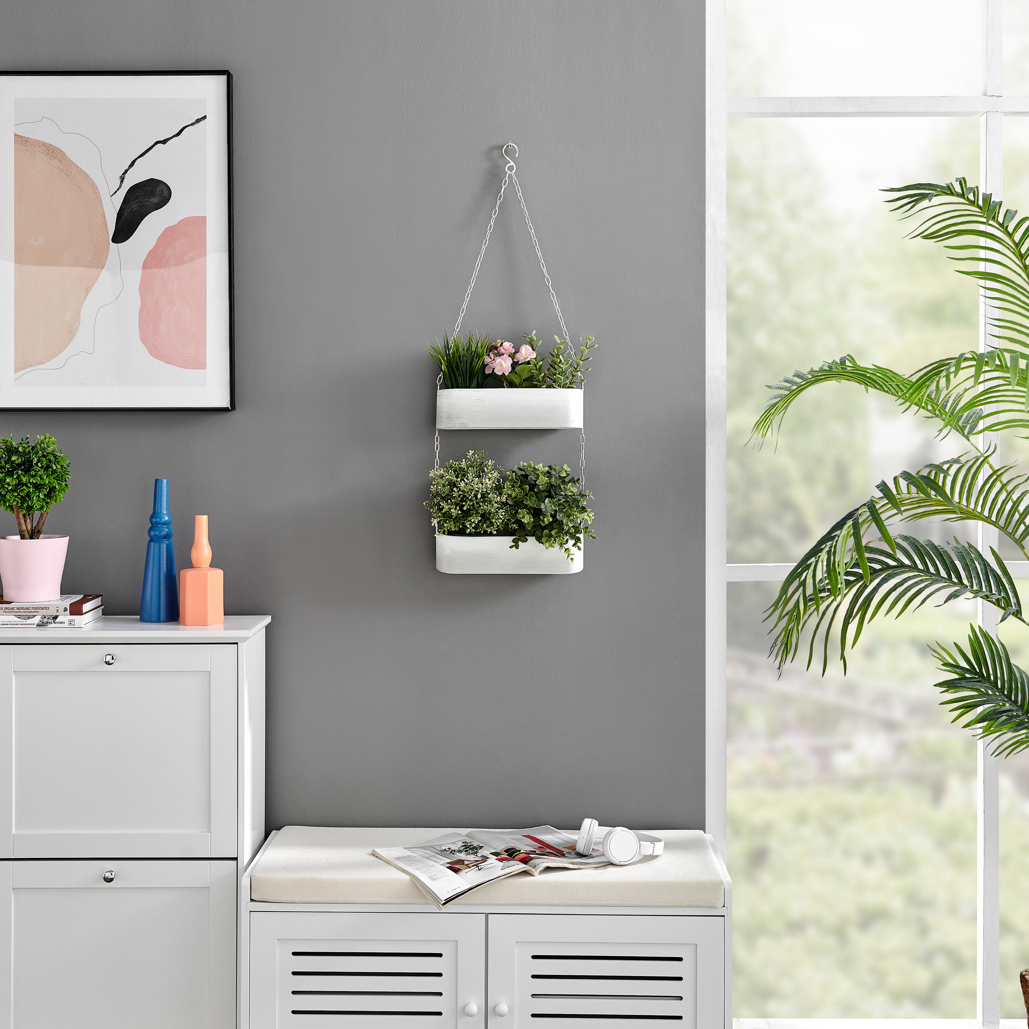 hanging plant troughs Danya B Two-Tier Hanging Metal Trough Wall Planter