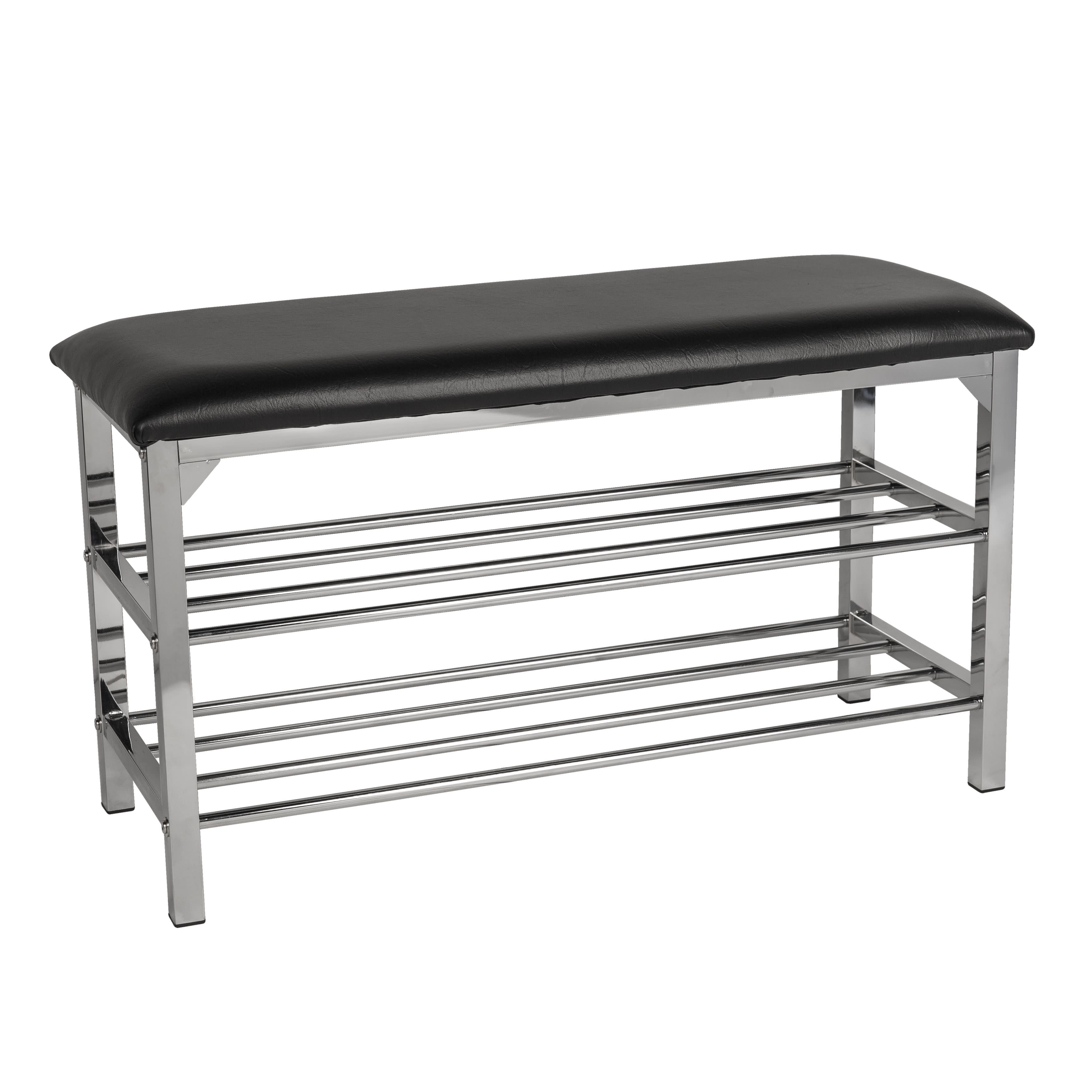Bench Entryway Black Frame – Chrome with Danya Storage Leatherette